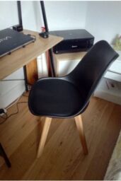 Life Interiors Single 'Tulip Dining Chair' Leather Padded Seat Solid Wood Legs in Black - thumbnail 6