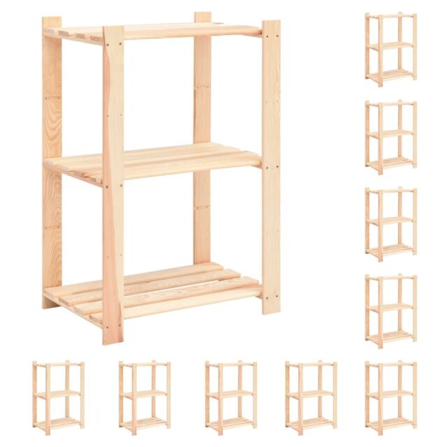 Berkfield Home 3-Tier Storage Racks 10 pcs 60x38x90 cm Solid Pinewood 150 kg in Beige - Size: 60 x 38 x 90 cm - image 1