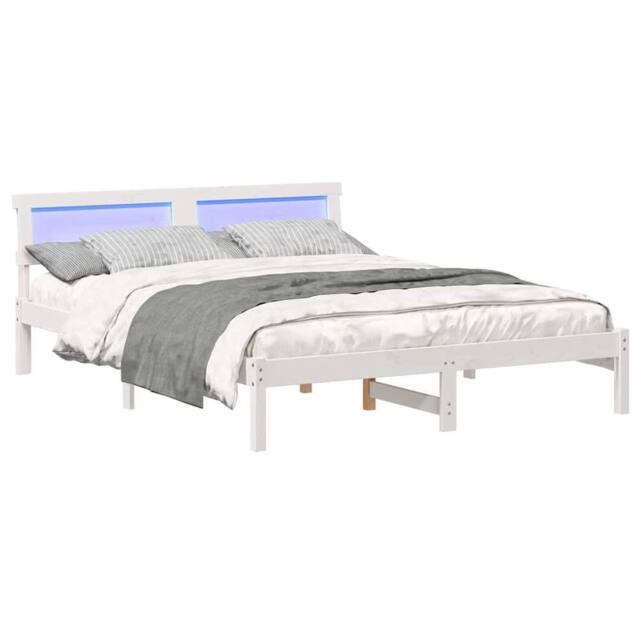 Berkfield Home Modern with LED Strip Lights with Headboard White 160 x 200 cm Pi - image 1