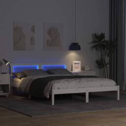 Berkfield Home Modern with LED Strip Lights with Headboard White 160 x 200 cm Pi - thumbnail 4