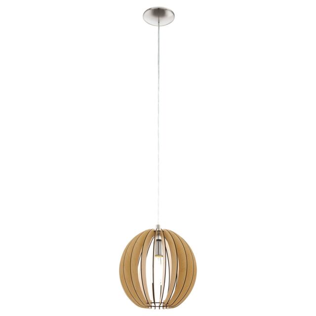 Loops Pendant Ceiling Light Colour Satin Nickel Shade Maple Wood Small Bulb E27 1x60W in Metallics - image 1