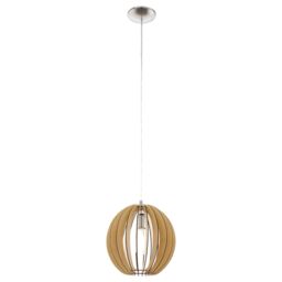 Loops Pendant Ceiling Light Colour Satin Nickel Shade Maple Wood Small Bulb E27 1x60W in Metallics - thumbnail 1