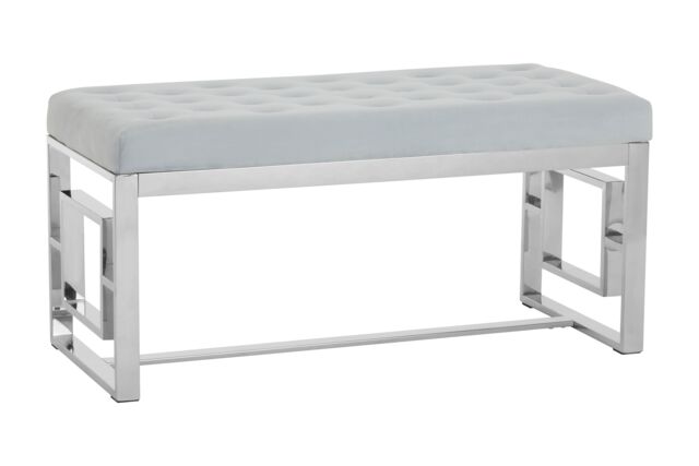 Orsina Stylish Powder Blue Velvet & Silver Bench, Luxe Bench For Outdoor - image 1