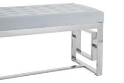 Orsina Stylish Powder Blue Velvet & Silver Bench, Luxe Bench For Outdoor - thumbnail 5
