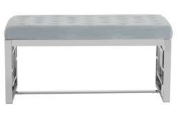 Orsina Stylish Powder Blue Velvet & Silver Bench, Luxe Bench For Outdoor - thumbnail 4