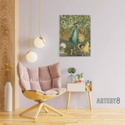 "Artery8 Peacock with Hens Painting Canvas Wall Art Print van Hoytema in Green - Size: W18"" x H24""" - thumbnail 3