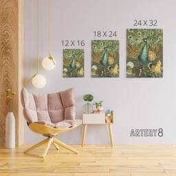"Artery8 Peacock with Hens Painting Canvas Wall Art Print van Hoytema in Green - Size: W18"" x H24""" - thumbnail 4