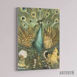 "Artery8 Peacock with Hens Painting Canvas Wall Art Print van Hoytema in Green - Size: W18"" x H24""" - thumbnail 2