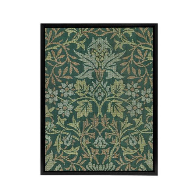 "Artery8 Flower Garden Textile Detail Framed Canvas Wall Art Print William Morris in Green - Size: W24"" x H32""" - image 1