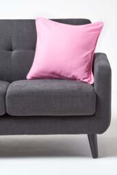 Homescapes Cotton Plain Cushion Cover in Pink - Size: 45 cm x 45 cm - thumbnail 4
