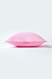 Homescapes Cotton Plain Cushion Cover in Pink - Size: 45 cm x 45 cm - thumbnail 2