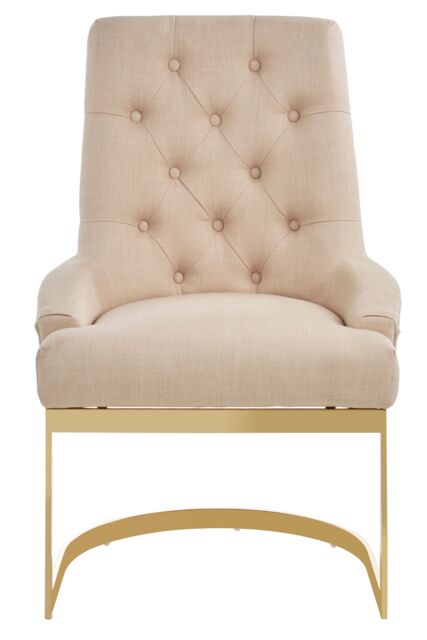 Orsina Luxurious Natural Dining Chair, Gold Finish Accent Chair With Button Tufted Backrest, Armless Modern Chair - image 1