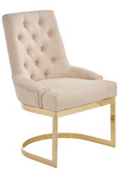 Orsina Luxurious Natural Dining Chair, Gold Finish Accent Chair With Button Tufted Backrest, Armless Modern Chair - thumbnail 2