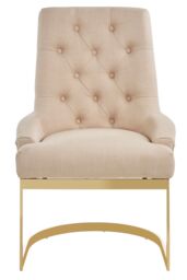 Orsina Luxurious Natural Dining Chair, Gold Finish Accent Chair With Button Tufted Backrest, Armless Modern Chair