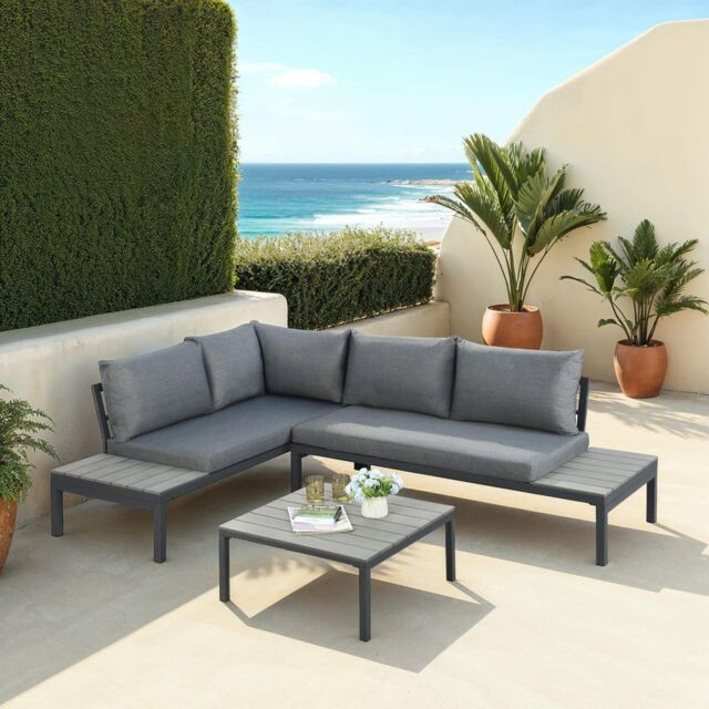 Home Garden Direct Rhea Platform Corner Sofa - 4-Seater Garden Lounge Set with Table in Grey - image 1