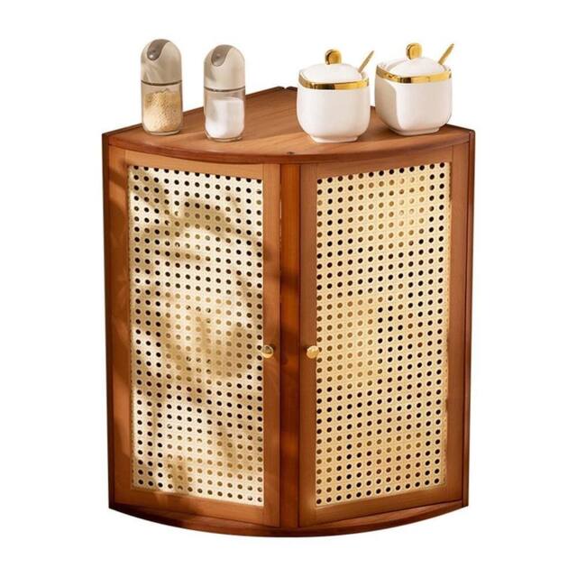 Kelvenix Plastic rattan reticulated door Wooden Bamboo Corner Cabinet Kitchen in Brown - image 1
