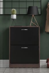 Home Discount Vida Designs 2 Drawer Shoe Cabinet Organizer Storage in Black - thumbnail 3