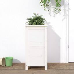 Berkfield Home Beautiful Garden Planter White 40x40x78 cm Solid Wood Pine - Size: 40 x 40 x 78 cm - thumbnail 2