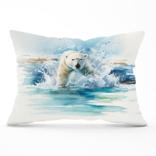 Warren Reed - Designer Hunting Polar Bear Watercolour Cushions in Brown - Size: 45 cm x 45 cm - image 1