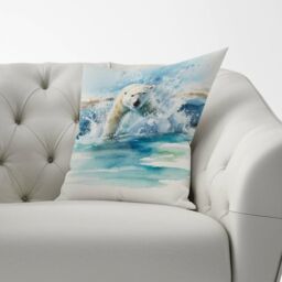 Warren Reed - Designer Hunting Polar Bear Watercolour Cushions in Brown - Size: 45 cm x 45 cm - thumbnail 2