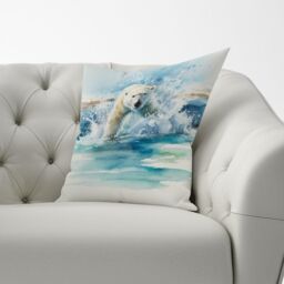 Warren Reed - Designer Hunting Polar Bear Watercolour Cushions in Brown - Size: 45 cm x 45 cm - thumbnail 3