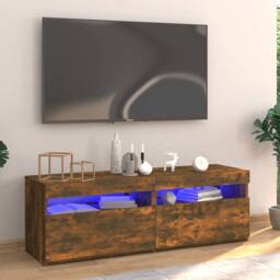 Berkfield Home TV Cabinet with LED Lights Smoked Oak 120x35x40 cm in Brown - Size: 120 x 35 x 40 cm - thumbnail 2