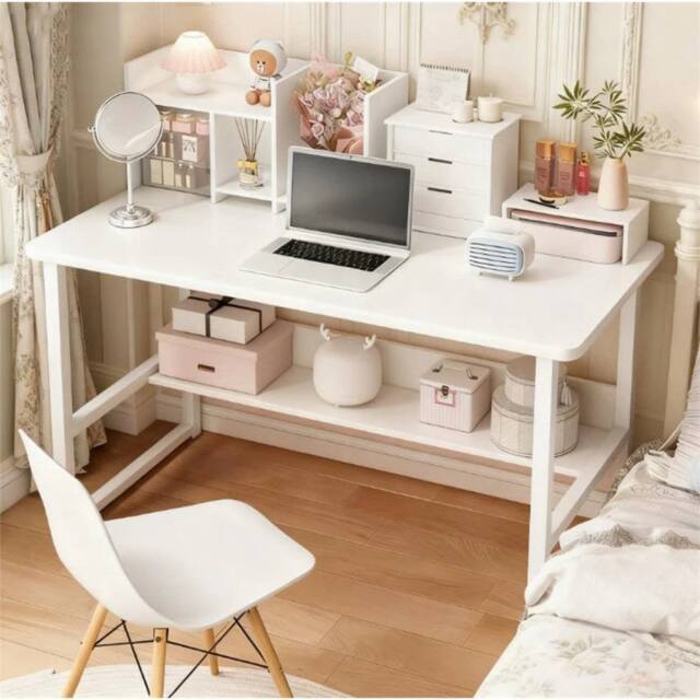 Nordara White Home Office Computer Desk Workstation With Shelf - image 1