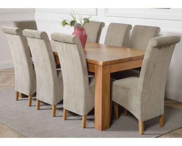 Thats Furniture Dakot 182 x 92cm Oak Large Dining Table & 8 Montana Fabric Chairs in Grey - Size: 182 x 92 cm - image 1