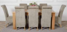 Thats Furniture Dakot 182 x 92cm Oak Large Dining Table & 8 Montana Fabric Chairs in Grey - Size: 182 x 92 cm - thumbnail 2