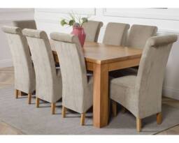 Thats Furniture Dakot 182 x 92cm Oak Large Dining Table & 8 Montana Fabric Chairs in Grey - Size: 182 x 92 cm - thumbnail 1