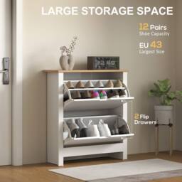 STILVORA Shoe Cabinet with 2 Flip Drawers & Oak Tone Finish in White - thumbnail 6