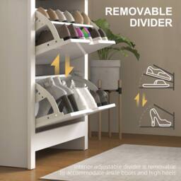 STILVORA Shoe Cabinet with 2 Flip Drawers & Oak Tone Finish in White - thumbnail 8