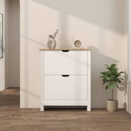STILVORA Shoe Cabinet with 2 Flip Drawers & Oak Tone Finish in White - thumbnail 1