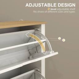 STILVORA Shoe Cabinet with 2 Flip Drawers & Oak Tone Finish in White - thumbnail 7
