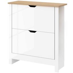 STILVORA Shoe Cabinet with 2 Flip Drawers & Oak Tone Finish in White - thumbnail 5
