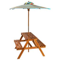 Berkfield Home Kids Picnic Table with Parasol 79x90x60 cm Solid Acacia Wood in Brown - Size: 79 x 90 x 60 cm - thumbnail 2