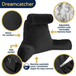 Dreamcatcher XL Reading Pillow Dark Black Velvet Memory Foam Support Cushion - thumbnail 8