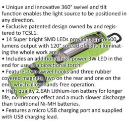 Loops 360Ã‚ ° Swivel Inspection Light - 14 SMD & 3W SMD LED - Rechargeable - Green - thumbnail 2