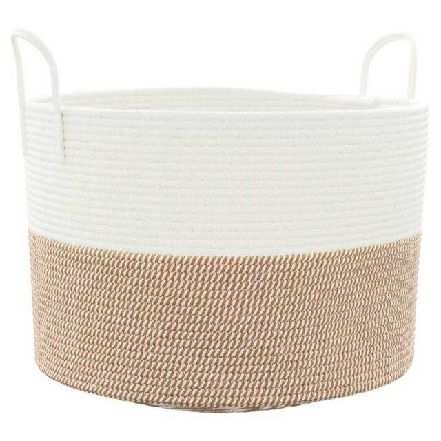 Berkfield Home Storage Basket Brown & White √ò51x33 cm Cotton - Size: 51x33 cm - image 1