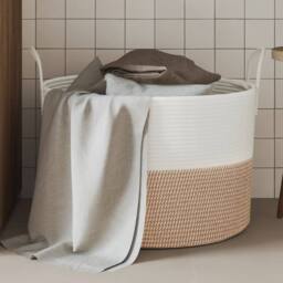 Berkfield Home Storage Basket Brown & White √ò51x33 cm Cotton - Size: 51x33 cm - thumbnail 2