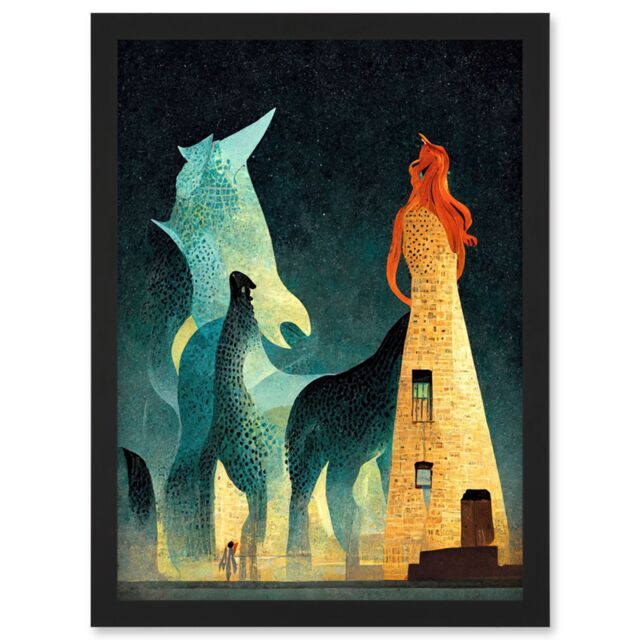 Artery8 Kelpies Dream Illustration Falkirk Artwork Framed Wall Art Print A4 in Black - image 1