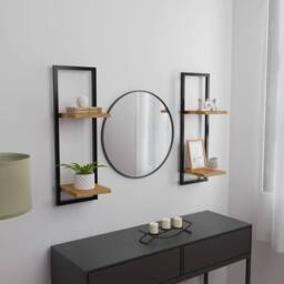Berkfield Home Wall Shelves 2 pcs 25x25x75 cm Solid Wood Acacia & Steel in Brown - Size: 25 x 25 x 75 cm - thumbnail 2