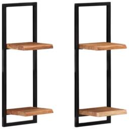 Berkfield Home Wall Shelves 2 pcs 25x25x75 cm Solid Wood Acacia & Steel in Brown - Size: 25 x 25 x 75 cm - thumbnail 1