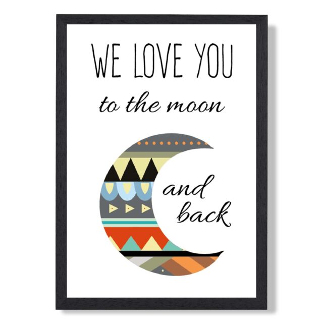 ARTZE Love you to the Moon Tribal Quote Framed Print SIZE: A3 with Black Frame in Grey - Size: A4 - image 1
