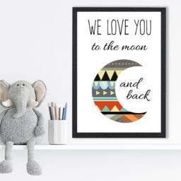 ARTZE Love you to the Moon Tribal Quote Framed Print SIZE: A3 with Black Frame in Grey - Size: A4 - thumbnail 2