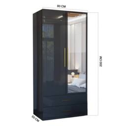 MN Furniture Modern High Gloss Mirrored Wardrobe with Drawers 80cm x 200cm in Black - Size: 80 cm x 200 cm - thumbnail 2