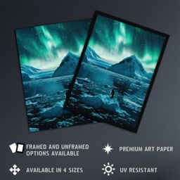 "Artery8 Aurora Australis Penguin Antarctica Ice Landscape Wall Art Print in Blue - Size: W24"" x H32""" - thumbnail 2