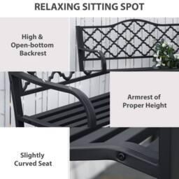 OUTSUNNY Cast Aluminium Garden Bench 2 Seater Antique Park Loveseat, Verdigris in Black - thumbnail 6