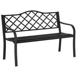 OUTSUNNY Cast Aluminium Garden Bench 2 Seater Antique Park Loveseat, Verdigris in Black - thumbnail 2