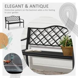 OUTSUNNY Cast Aluminium Garden Bench 2 Seater Antique Park Loveseat, Verdigris in Black - thumbnail 4